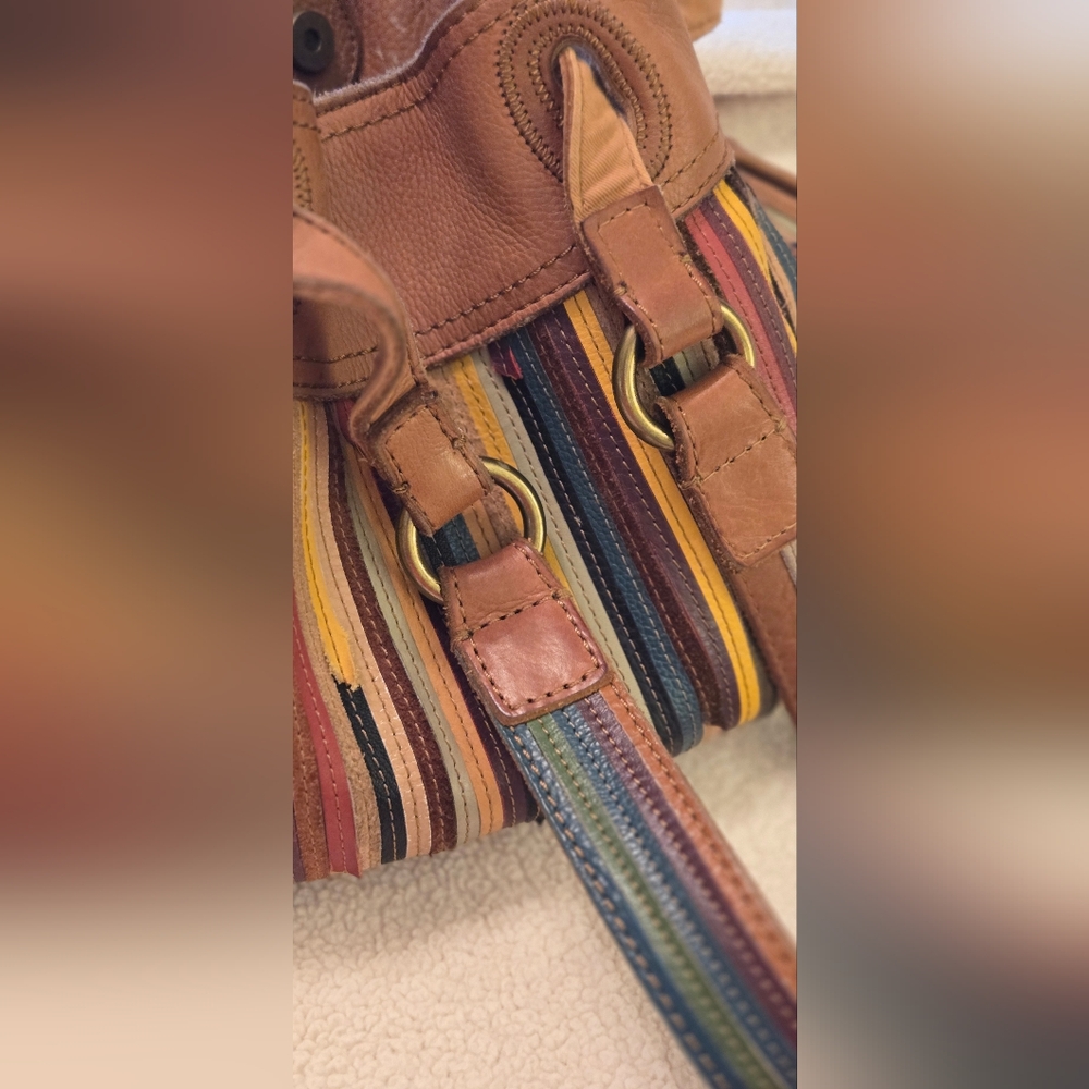 Lucky Brand Leather Colorful Striped Leather Handbag